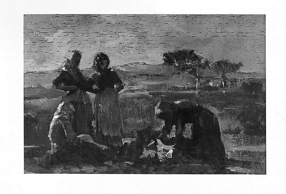 Donne che lavorano, scena campestre con figure (dipinto) di Banti Cristiano (seconda metà sec. XIX)
