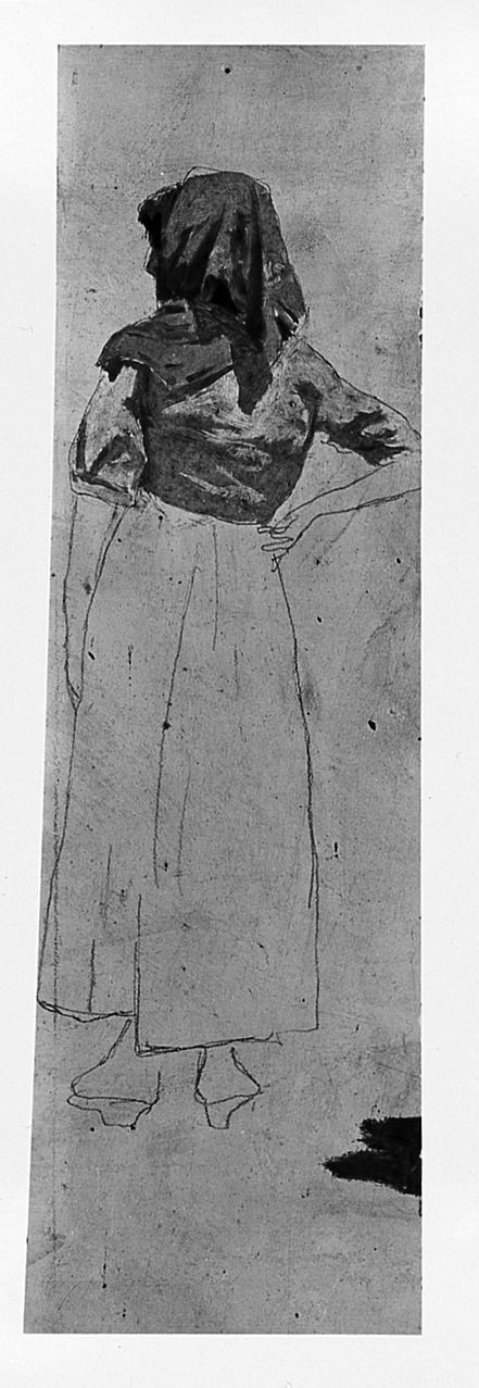 Donna in piedi, figura femminile (dipinto) di Belimbau Adolfo (sec. XIX)