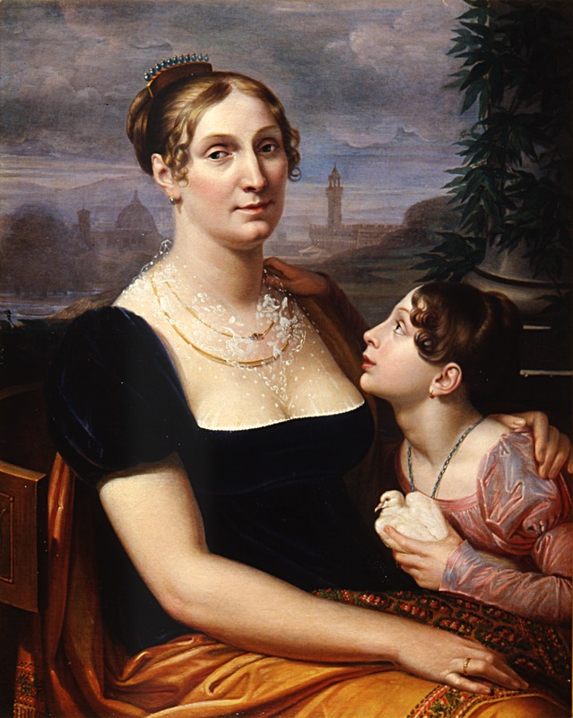 ritratto di Elisa Bonaparte Baciocchi con la figlia Elisa Napoleona (dipinto) di Bezzuoli Giuseppe (sec. XIX)