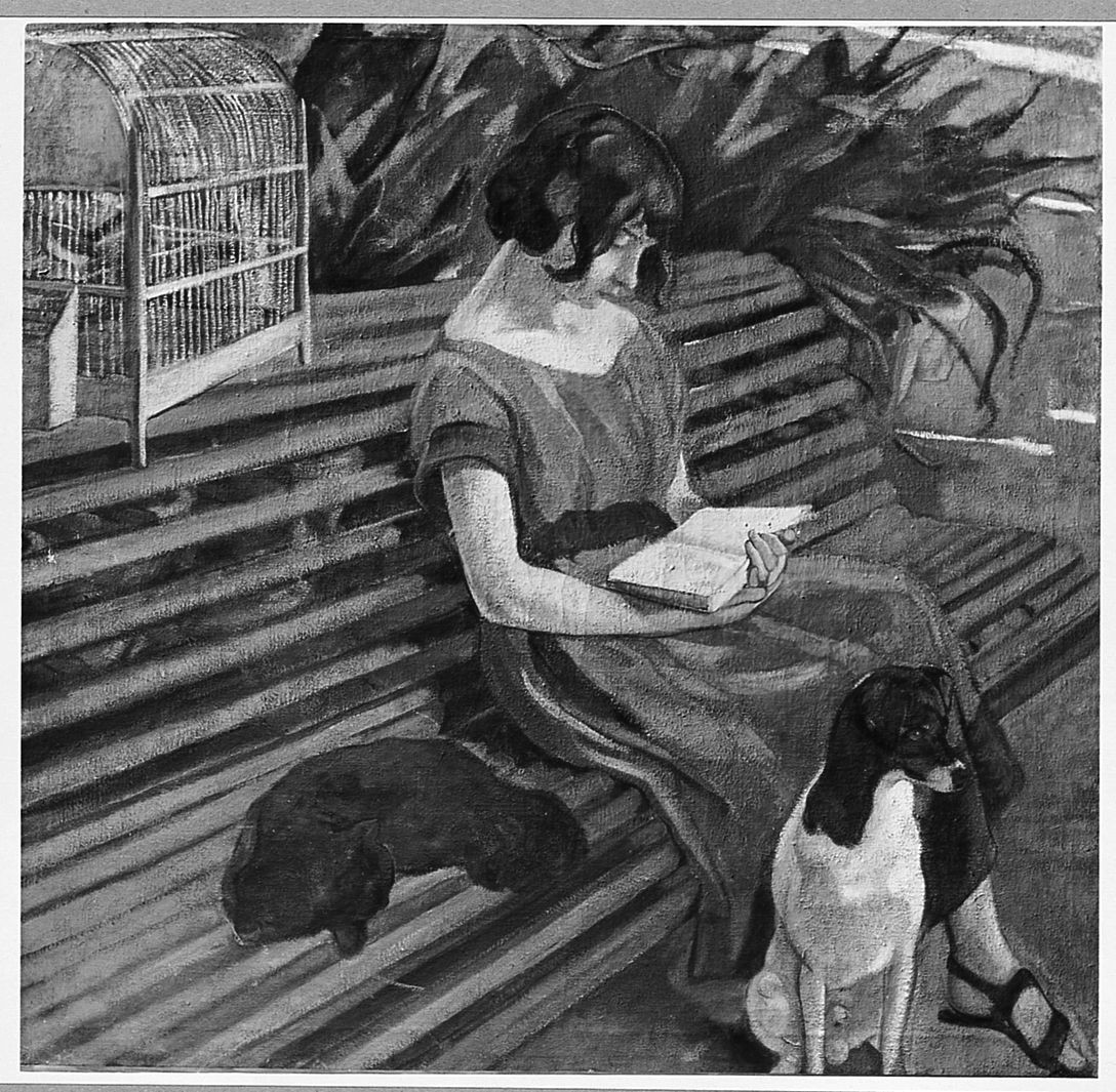 Nenette seduta sulla panchina, figura femminile seduta (dipinto) di Chaplin Elisabeth (sec. XX)