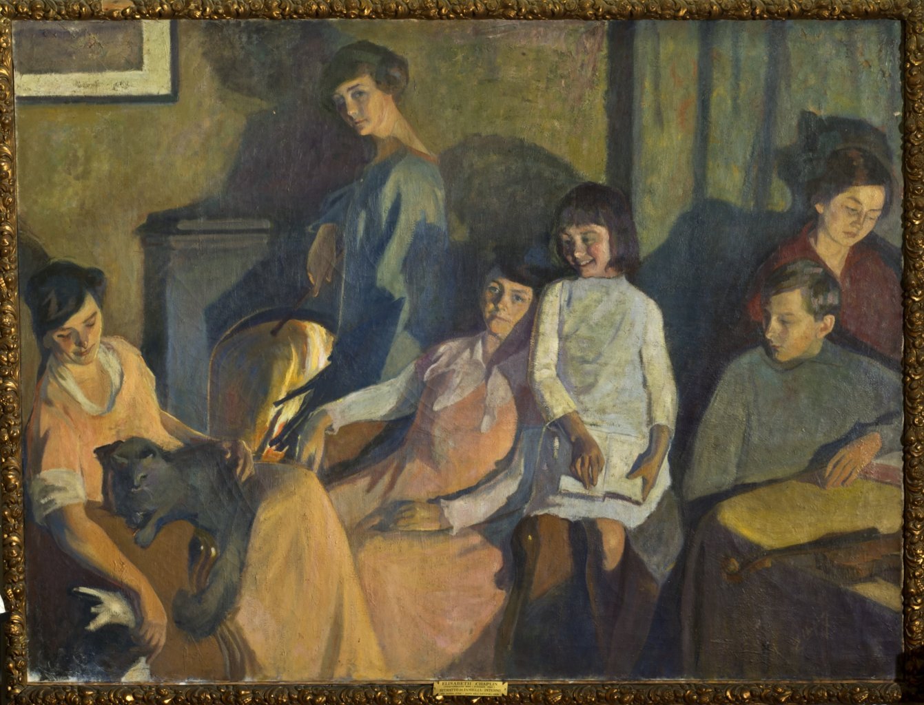 Ritratto della famiglia Chaplin in interno, ritratto di famiglia (dipinto) di Chaplin Elisabeth (sec. XX)