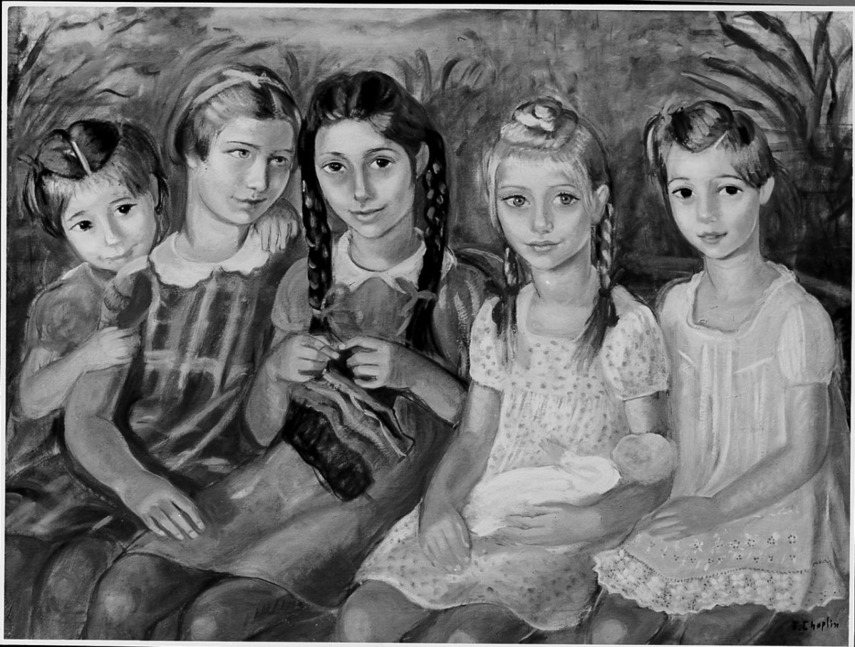 Ritratto in gruppo di cinque sorelle Stefanelli, figure femminili (dipinto) di Chaplin Elisabeth (sec. XX)