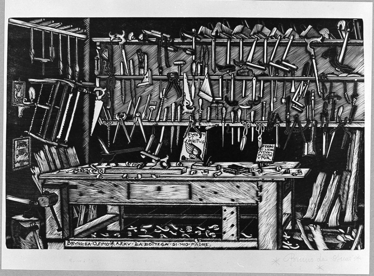 bottega del falegname (stampa) di Bruno da Osimo (sec. XX)