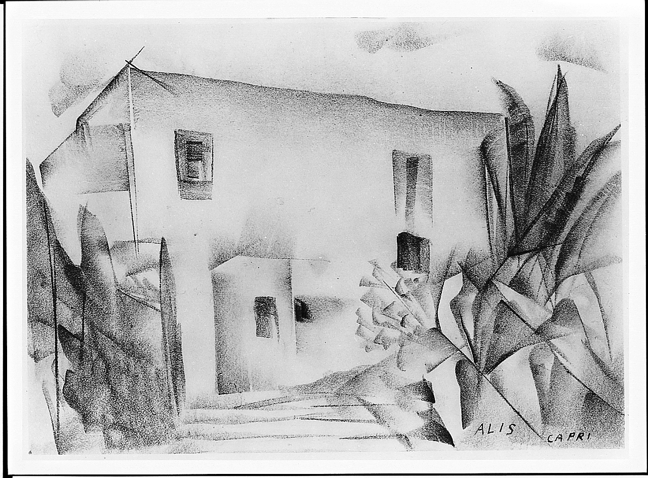 paesaggio con architetture (stampa) di Levi Alis (sec. XX)