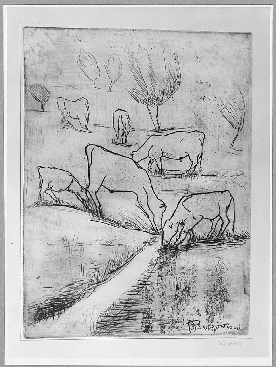 paesaggio con animali (stampa) di Bergonzoni Aldo (sec. XX)