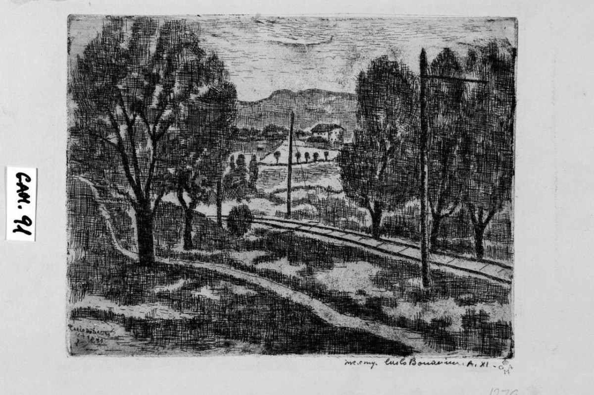 paesaggio con alberi (stampa) di Bonacina Carlo (sec. XX)