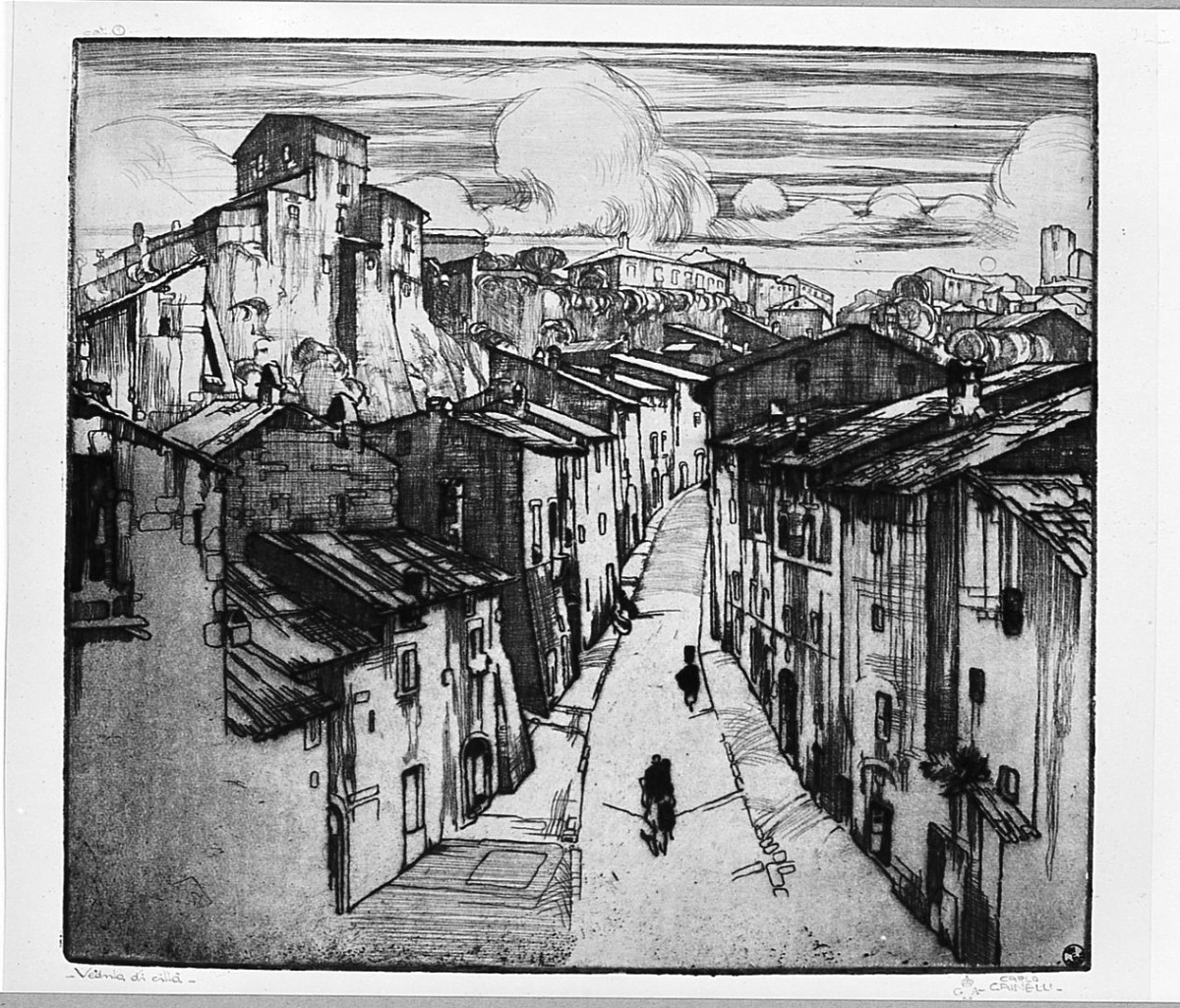 veduta di città (stampa) di Cainelli Carlo (sec. XX)
