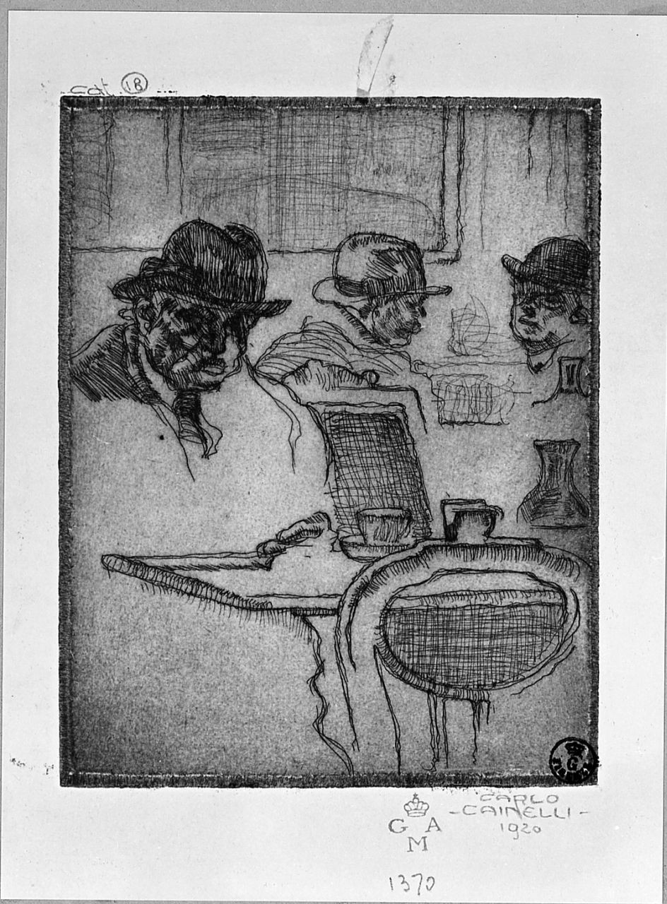 interno con figure (stampa) di Cainelli Carlo (sec. XX)