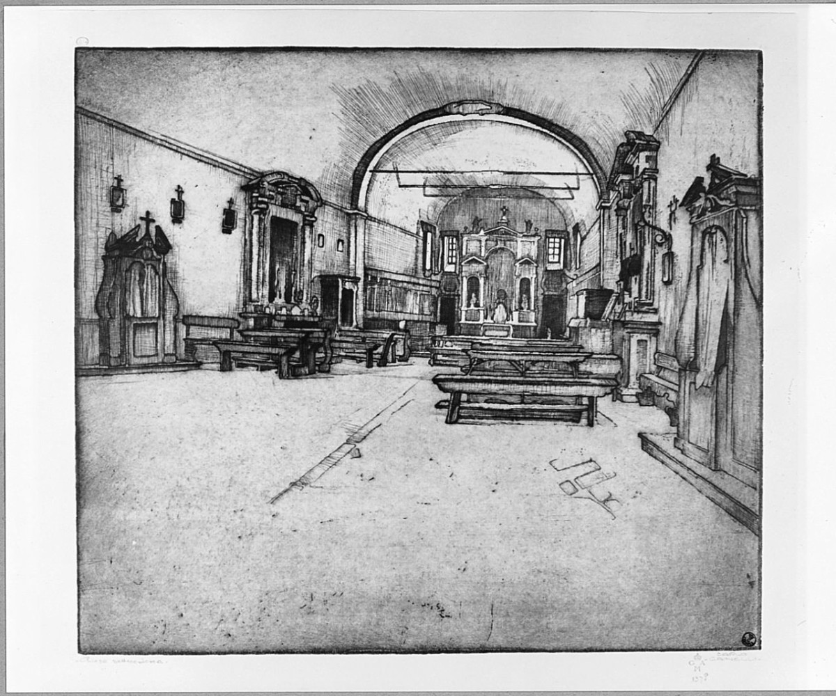 interno di una chiesa (stampa) di Cainelli Carlo (sec. XX)
