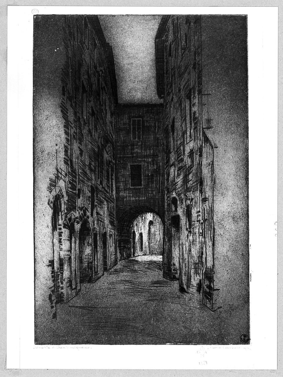 veduta di San Gimignano (stampa) di Cainelli Carlo (sec. XX)