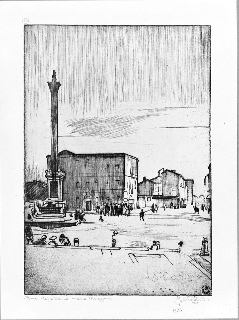 Roma. Piazza Santa Maria maggiore (stampa) di Cainelli Carlo (sec. XX)