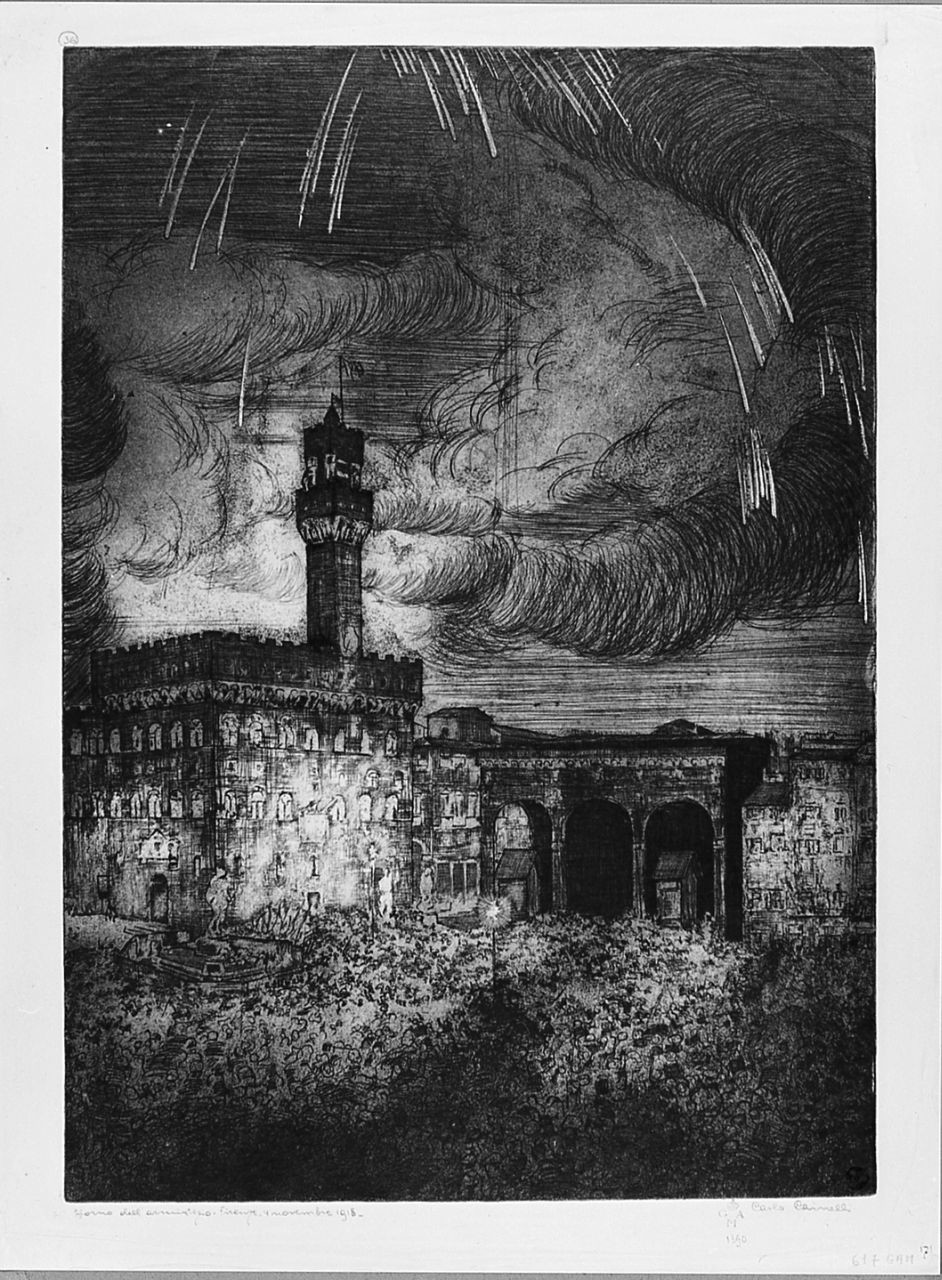 Piazza della Signoria a Firenze (stampa) di Cainelli Carlo (sec. XX)