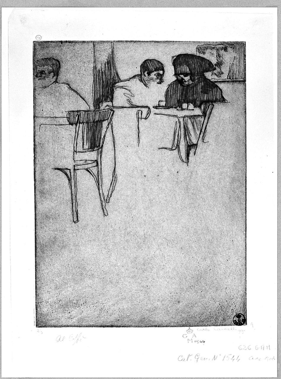 interno con figure (stampa) di Cainelli Carlo (sec. XX)