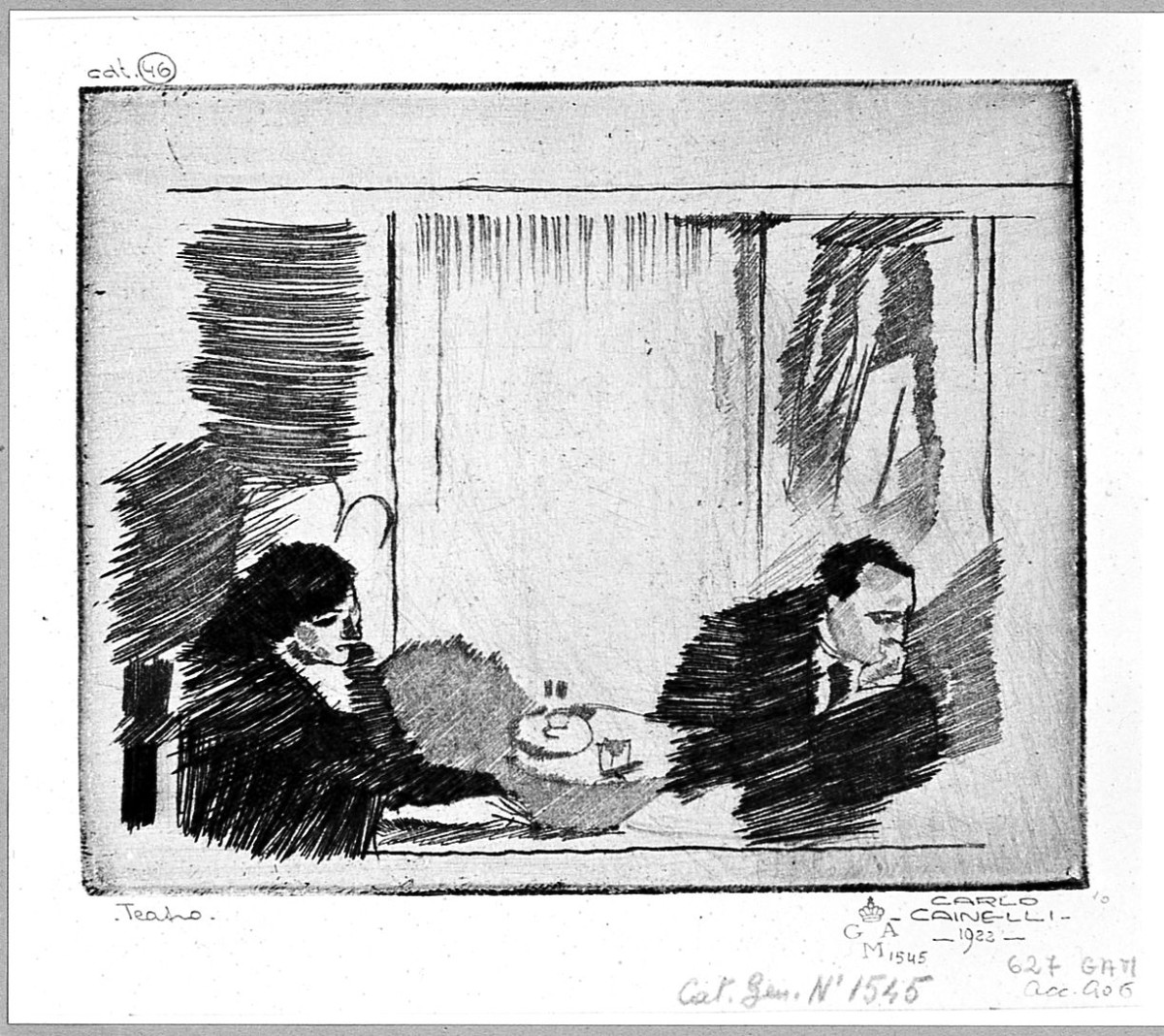 interno con figure (stampa) di Cainelli Carlo (sec. XX)