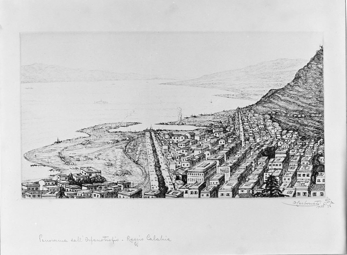 Panorama dall'Orfanotrofio-Reggio Calabria (stampa) di Carbonati Antonio (sec. XX)