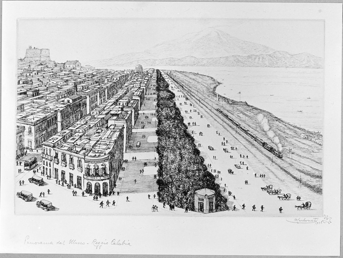 Panorama dal Museo-Reggio Calabria (stampa) di Carbonati Antonio (sec. XX)