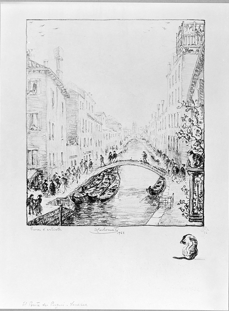 Il ponte dei Pugni a Venezia (stampa) di Carbonati Antonio (sec. XX)