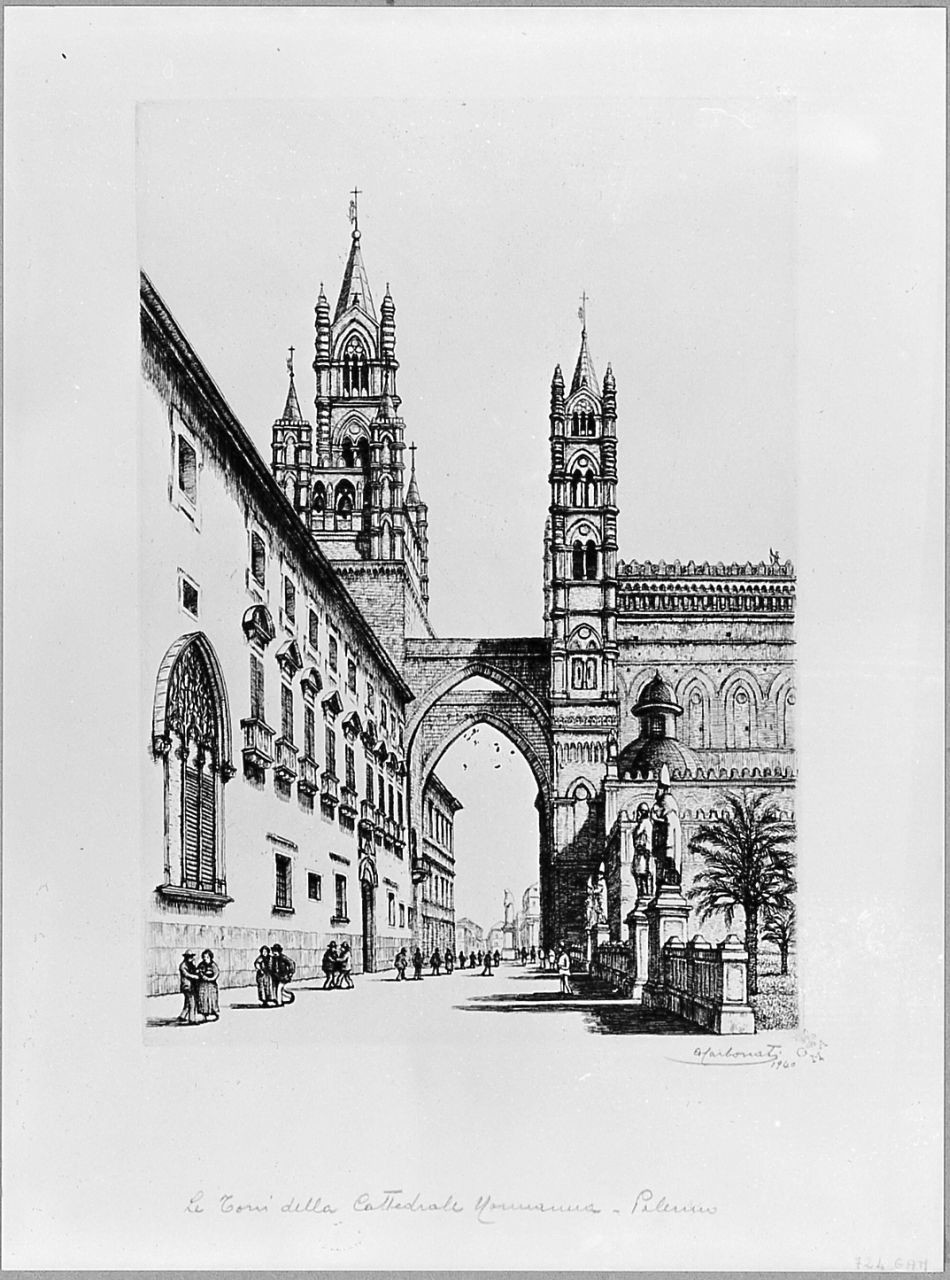 Le torri della Cattedrale Normanna - Palermo (stampa) di Carbonati Antonio (sec. XX)