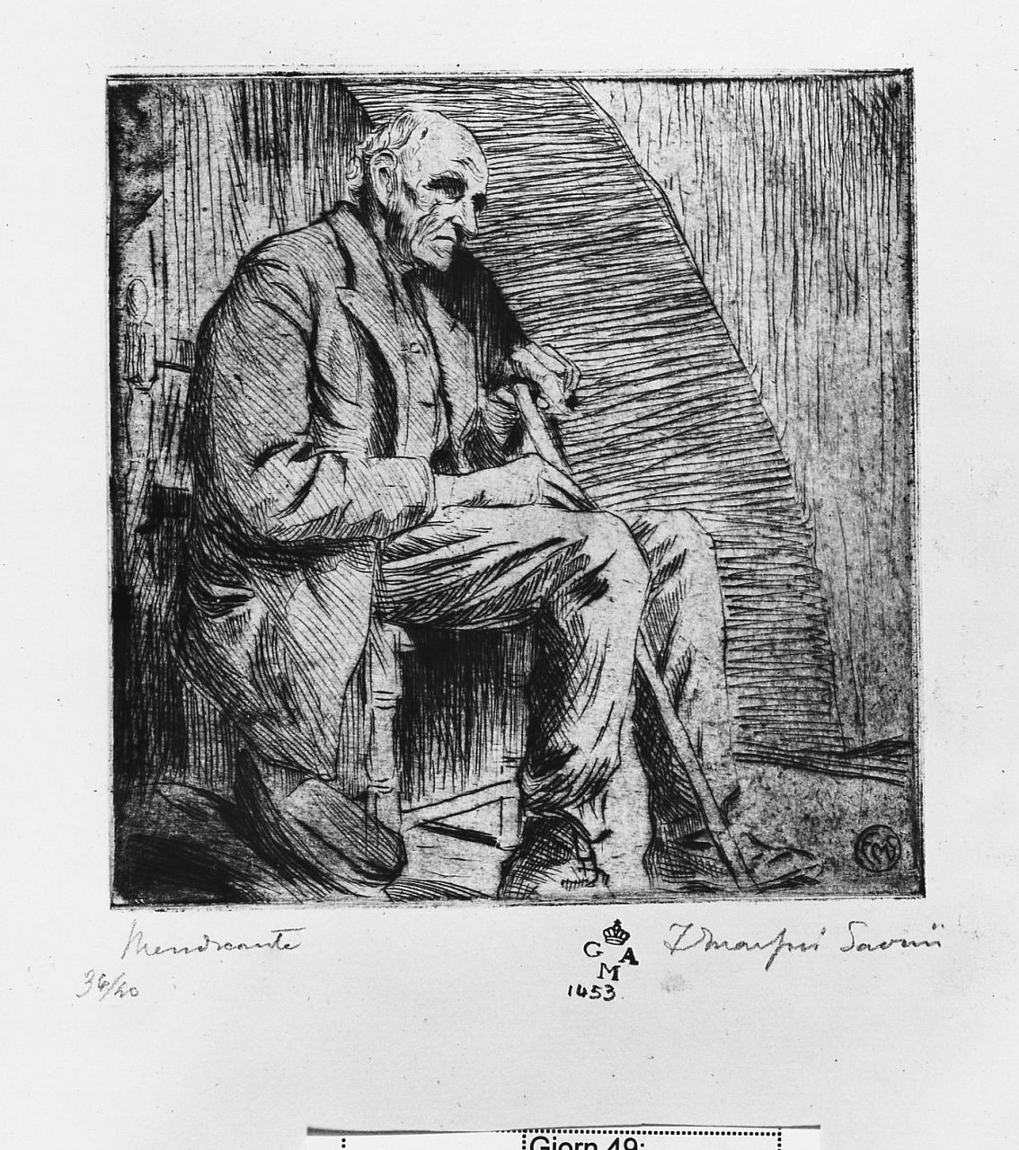 figura maschile seduta (stampa) di Marfori Savini Filippo (sec. XX)