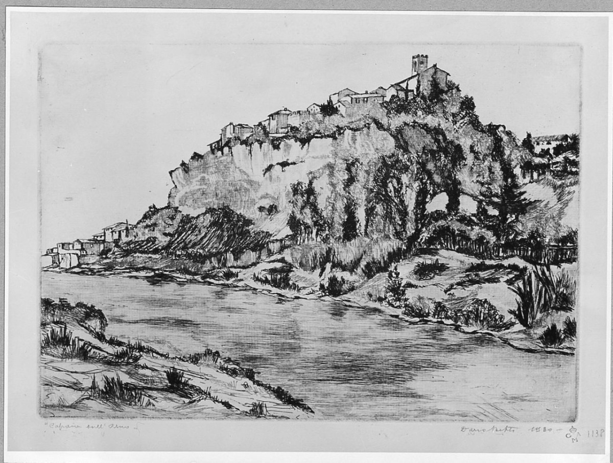 veduta di Capraia sull'Arno (stampa) di Betti Dario (sec. XX)