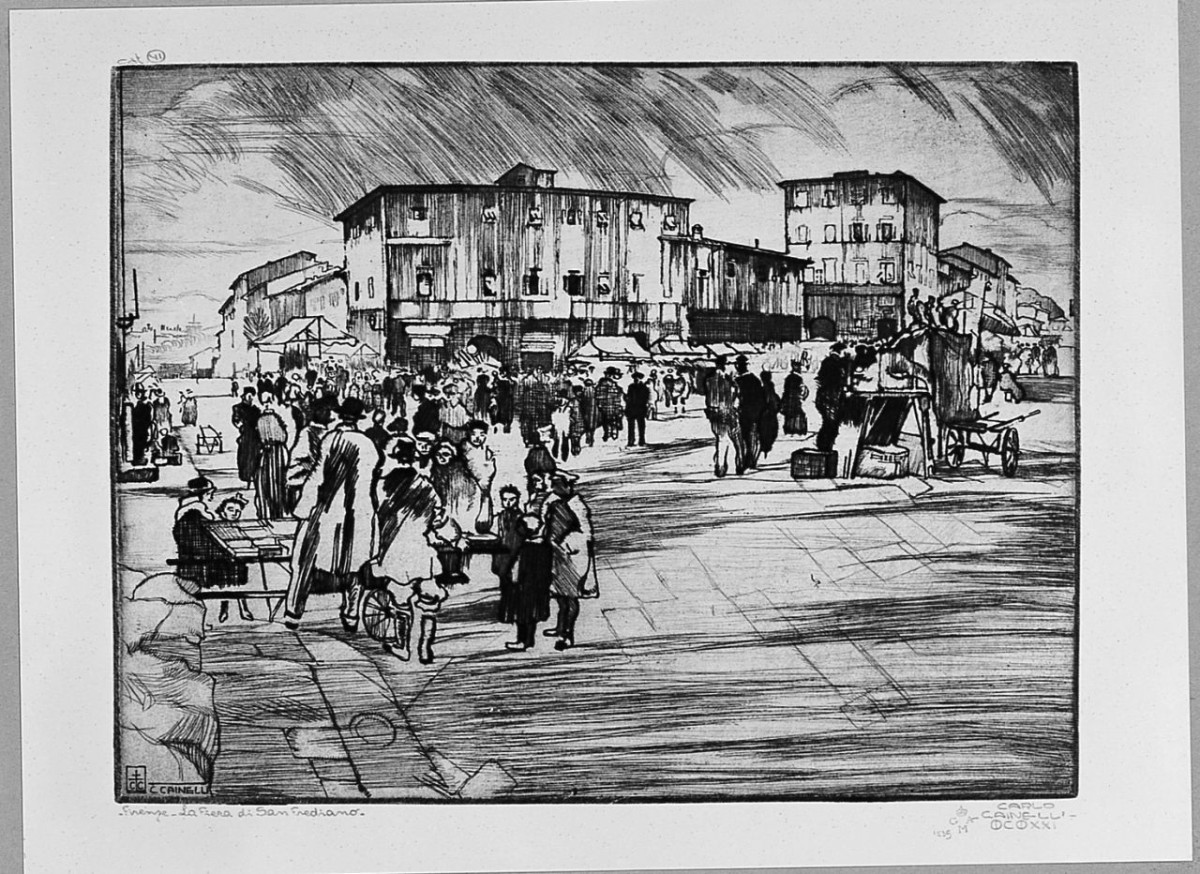 La fiera a San Frediano a Firenze (stampa) di Cainelli Carlo (sec. XX)