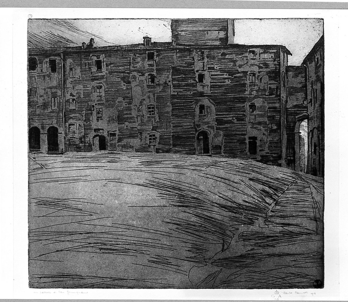 veduta di San Gimignano (stampa) di Cainelli Carlo (sec. XX)