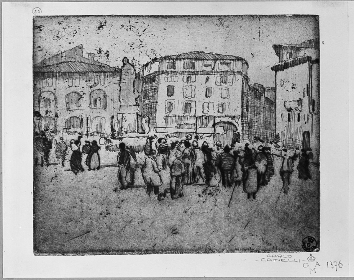 veduta di città (stampa) di Cainelli Carlo (sec. XX)