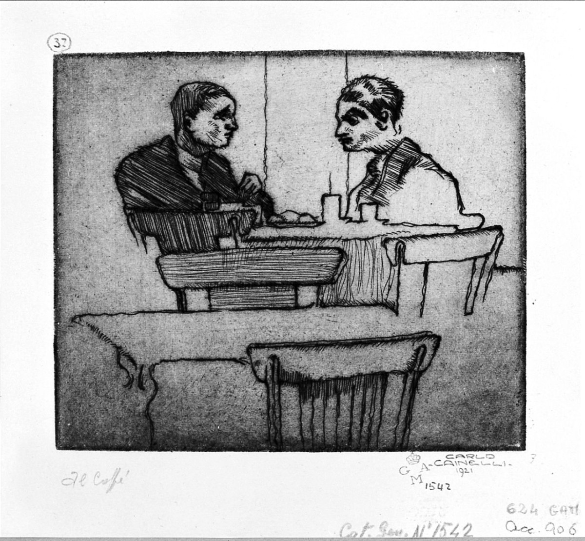 interno con figure (stampa) di Cainelli Carlo (sec. XX)