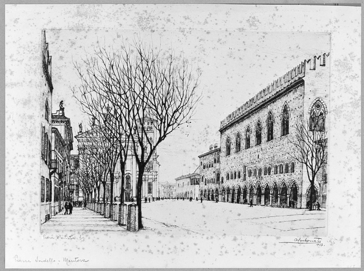 Piazza Sordello - Mantova (stampa) di Carbonati Antonio (sec. XX)