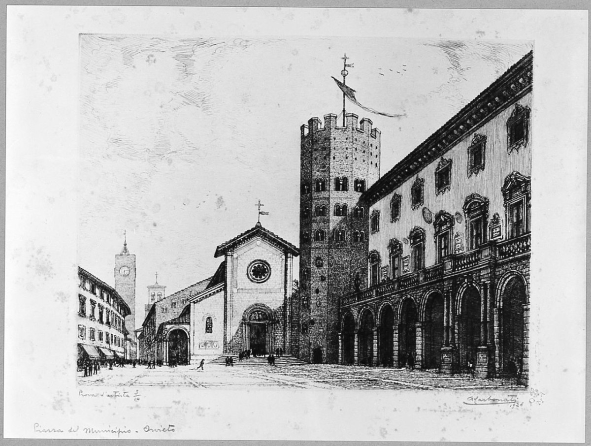 Piazza del Municipio - Orvieto (stampa) di Carbonati Antonio (sec. XX)