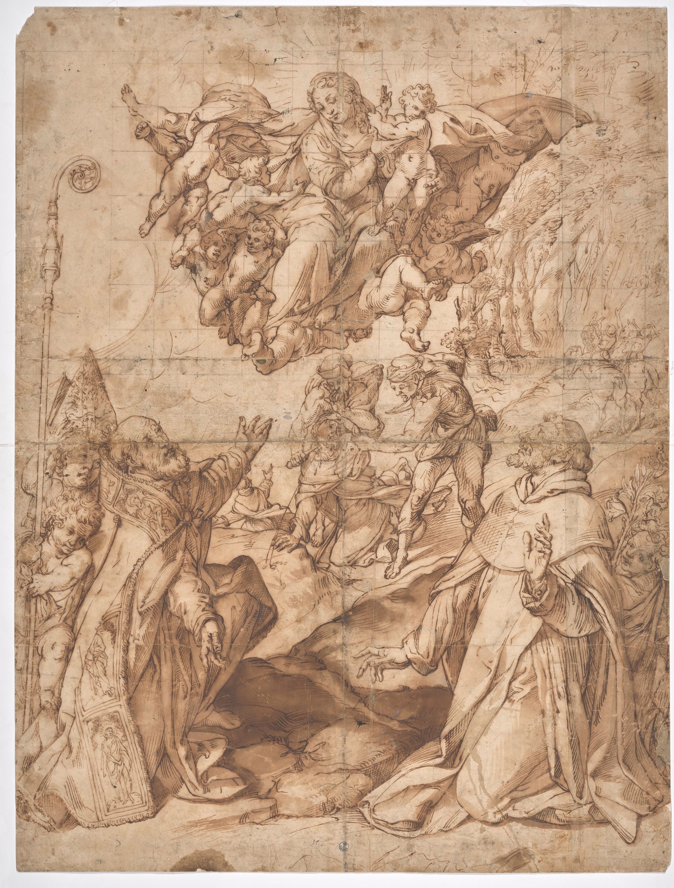 La Vergine in gloria con i Santi Petronio e Domenico (disegno) di Passarotti Bartolomeo (seconda metà XVI)