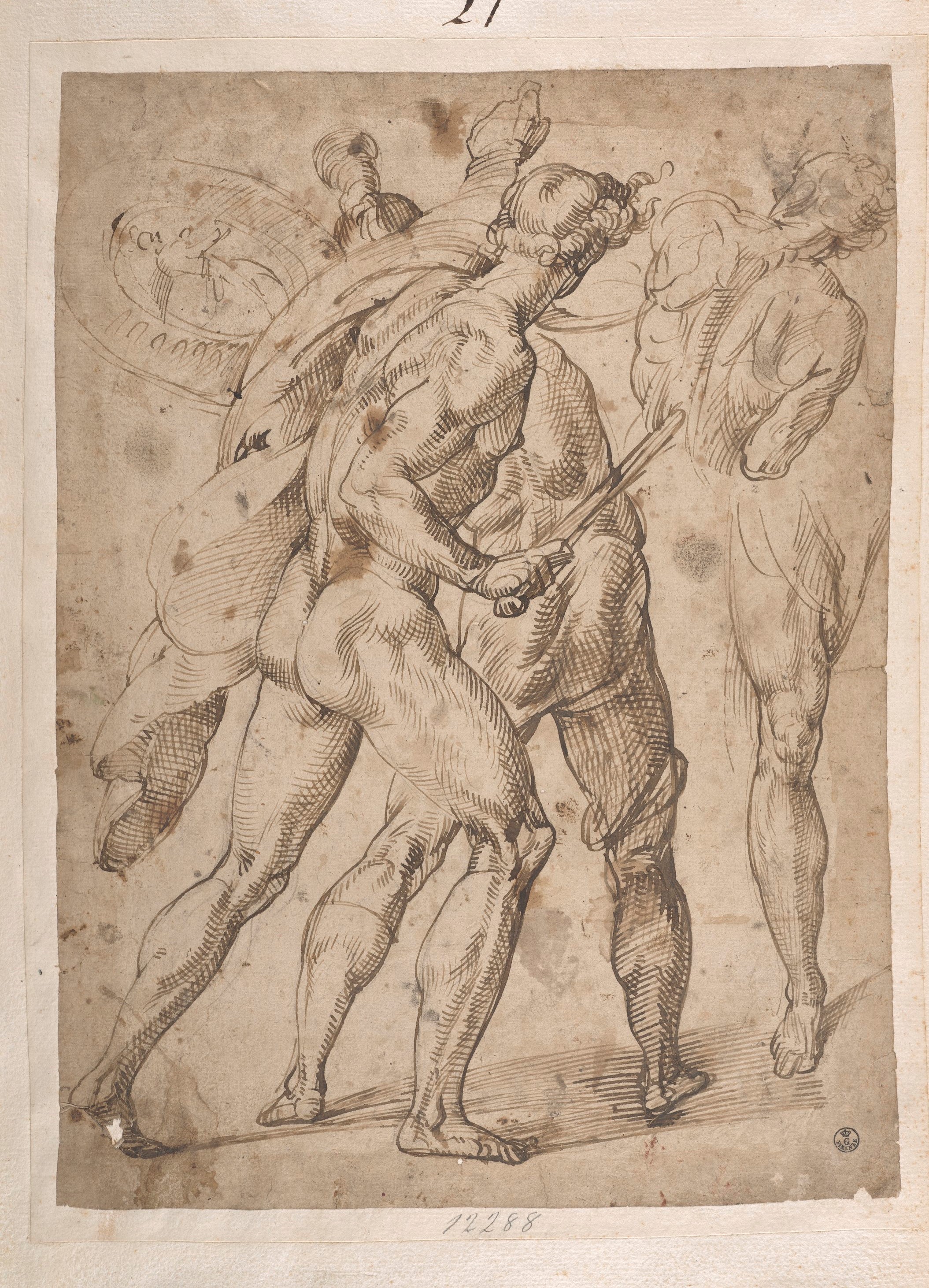 Studi di soldati e particolari anatomici (disegno) di Passarotti Bartolomeo (seconda metà XVI)