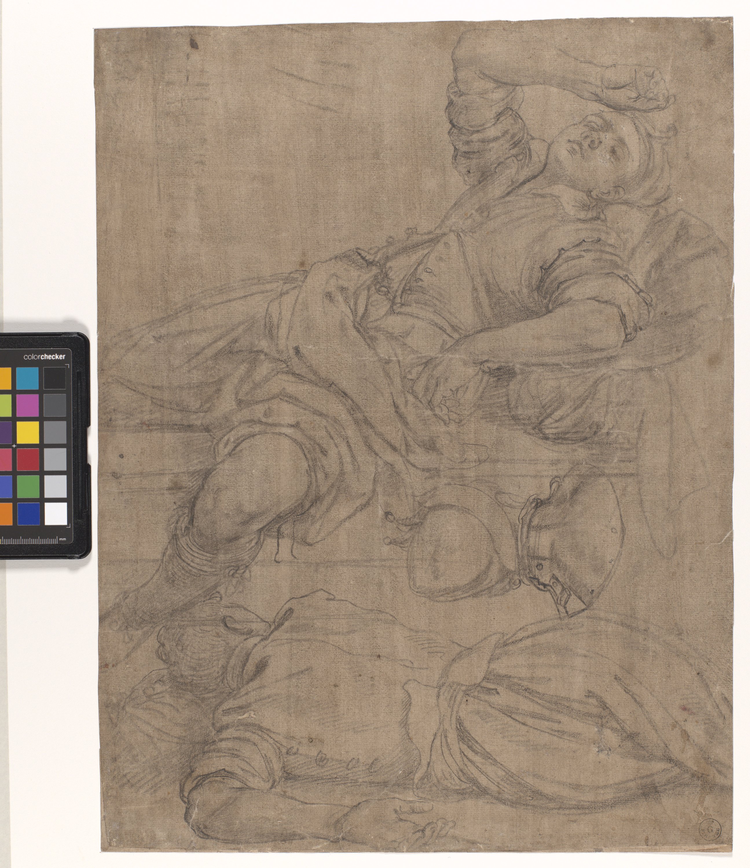 due figure maschili addormentate e studio di una testa (disegno) di Allori Alessandro (sec. XVI)
