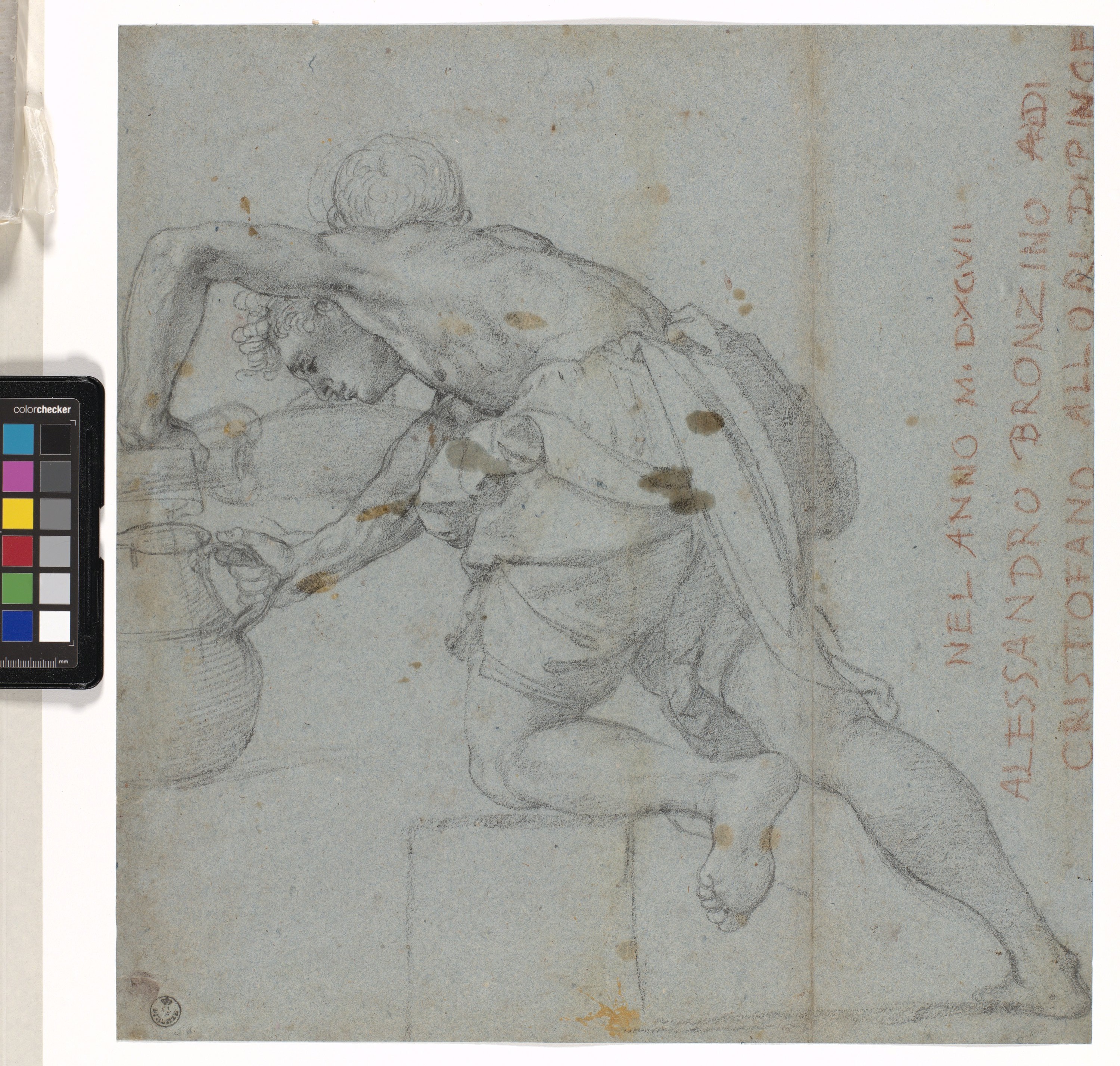 Figura maschile che prende l'acqua da una fonte (disegno) di Allori Alessandro (XVI)