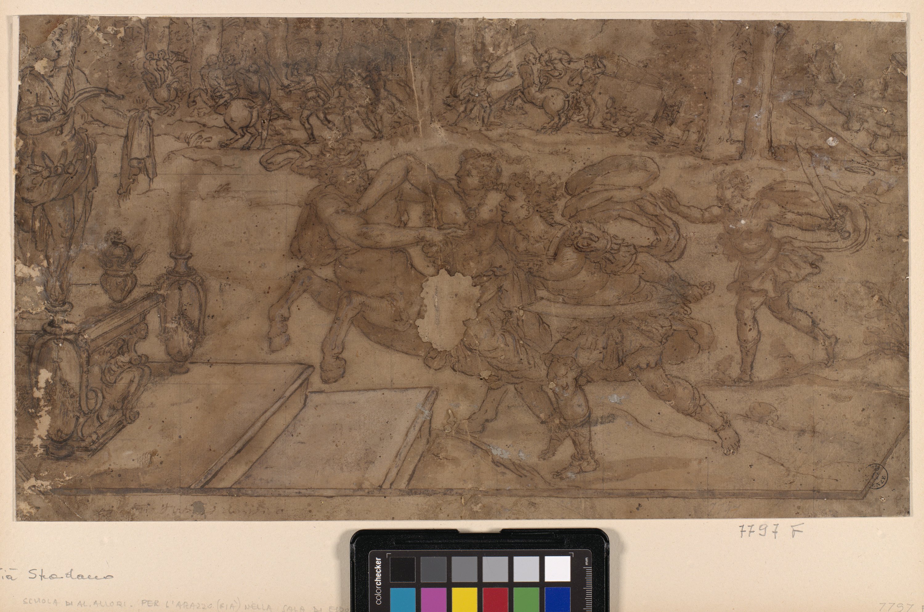 Peleo libera Ippodamia da Eurito (disegno) di Allori Alessandro (secondo quarto XVI)