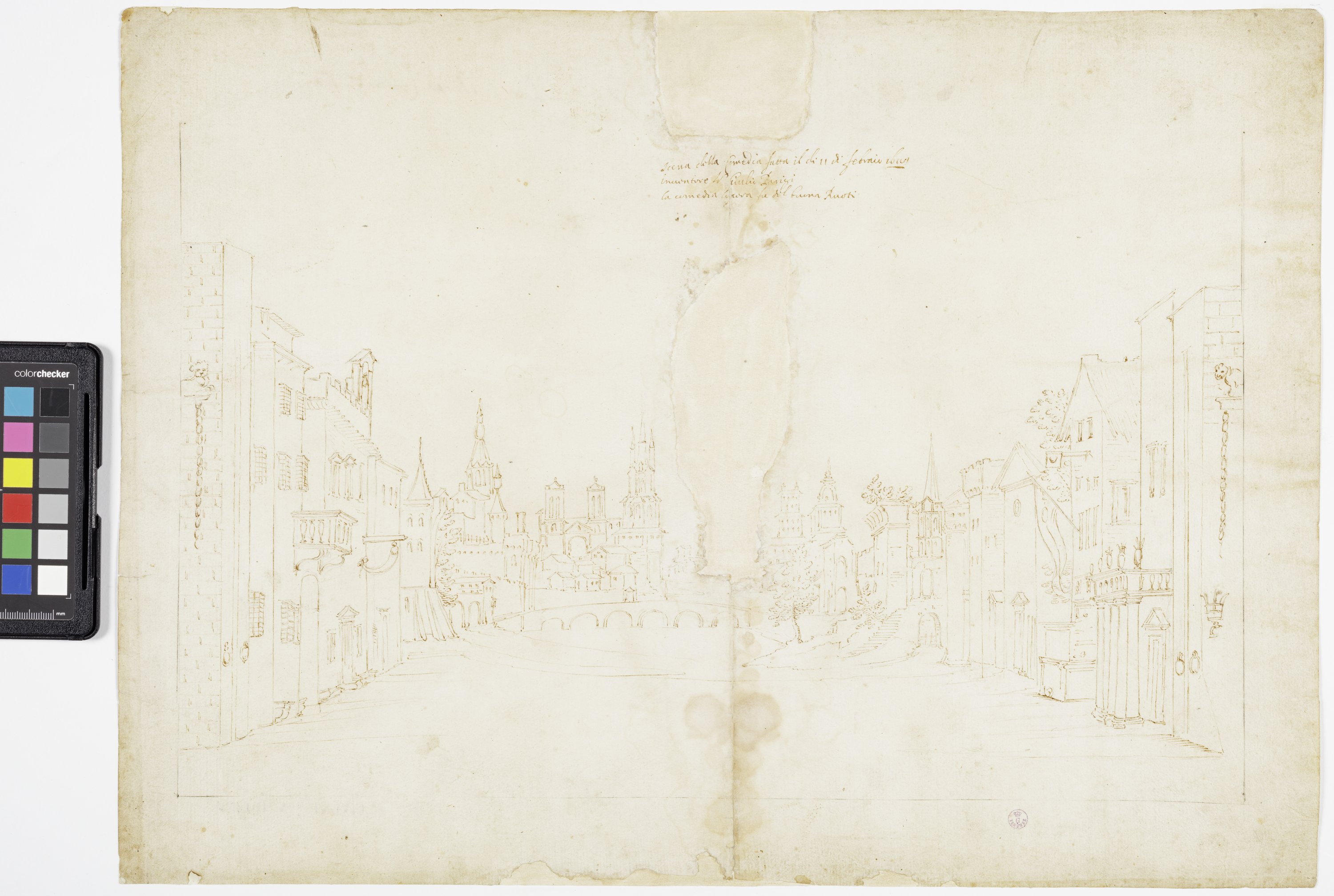 Progetto scenografico con piazza (disegno) di Parigi Giulio (XVII)