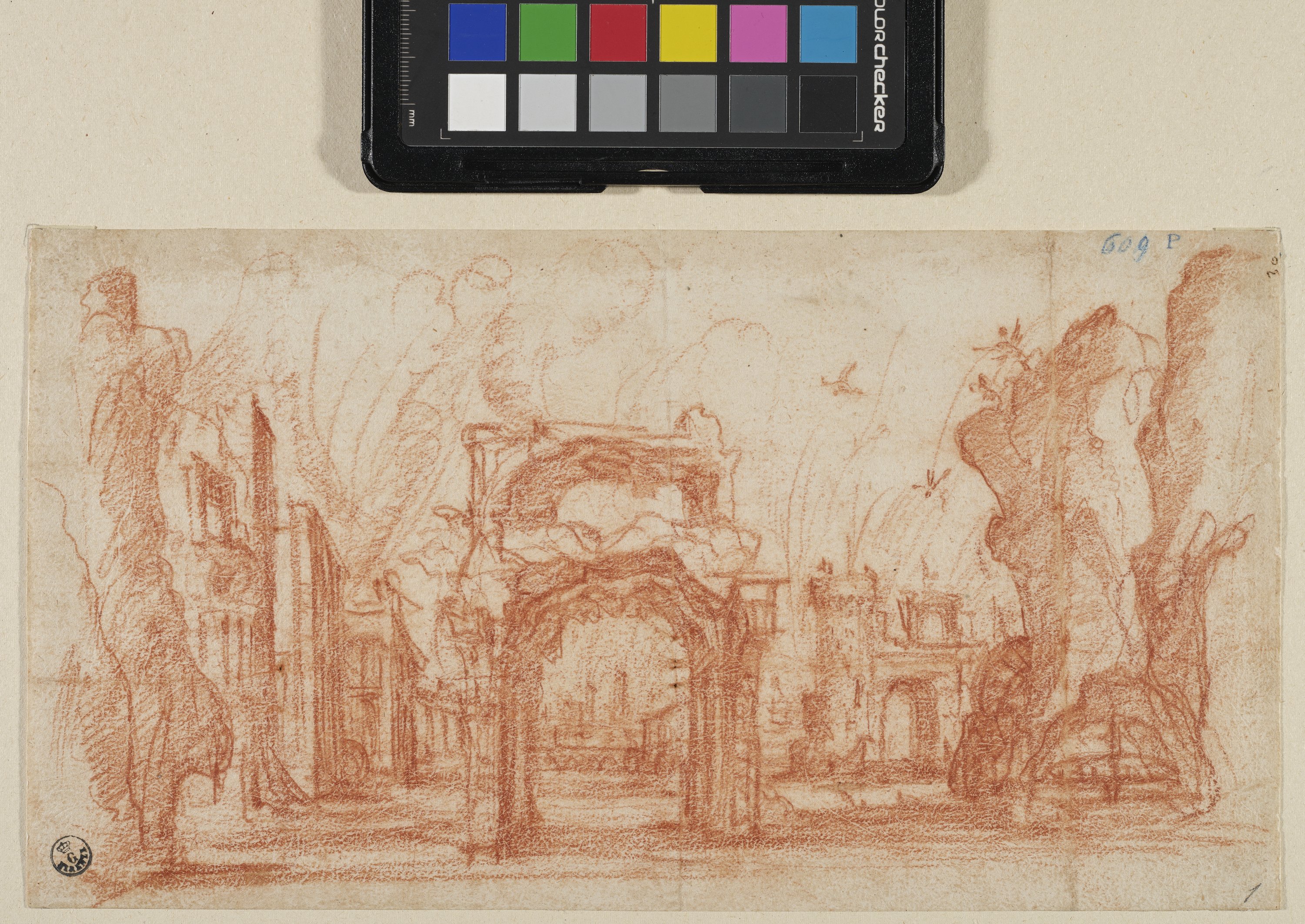 Studio di una veduta con rovine antiche (disegno) di Parigi Giulio (attribuito) (primo quarto XVII)