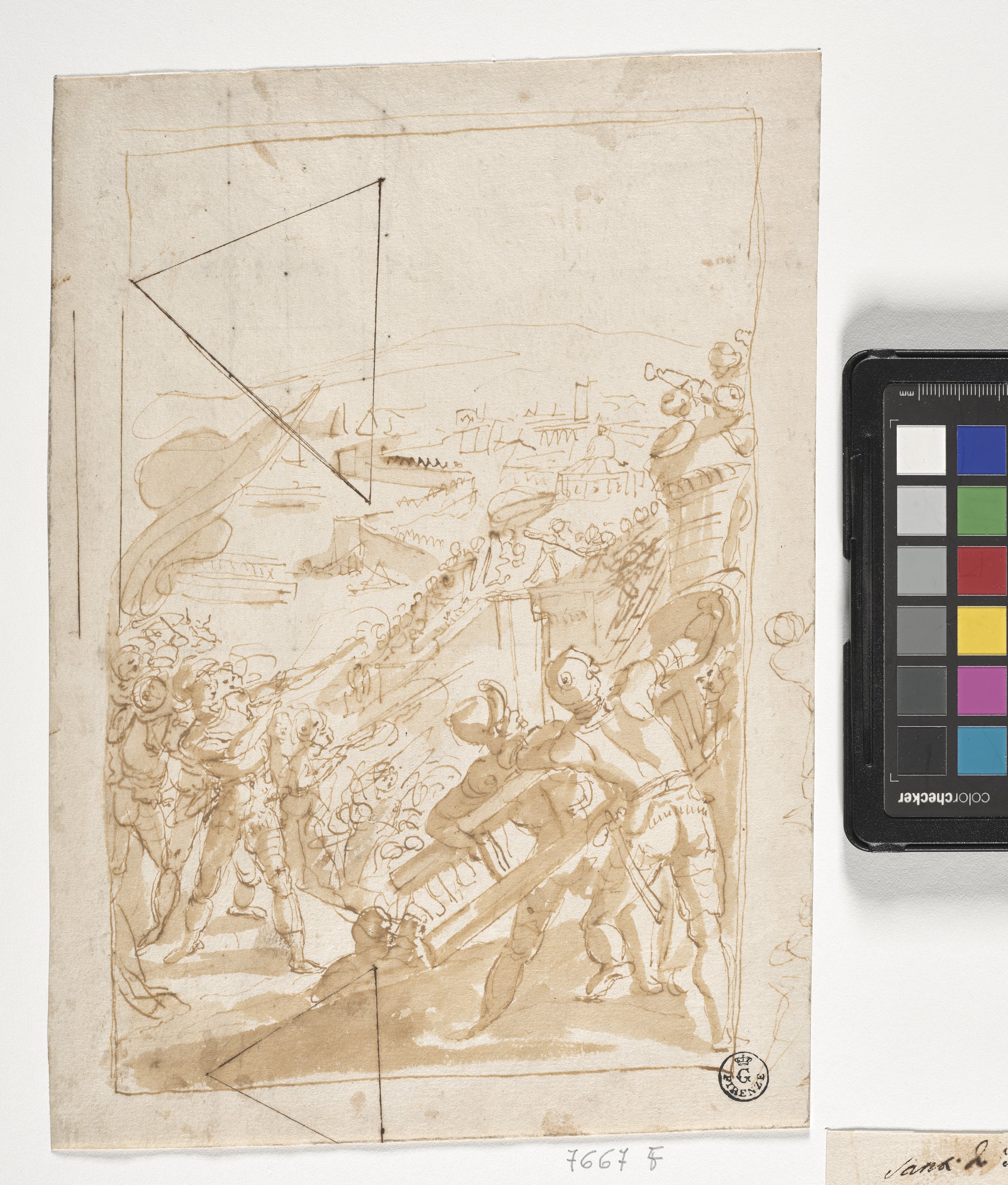 presa di Gerusalemme (r.), scena di battaglia, figura geometrica (v.) (disegno) di Santi di Tito (XVI)