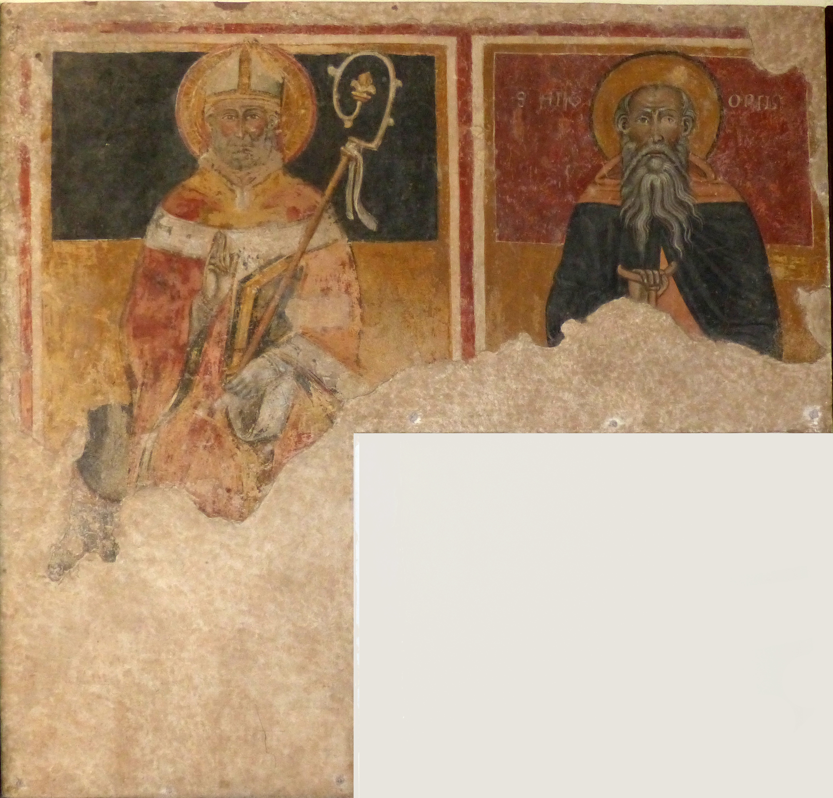 Santo Vescovo e Sant'Antonio Abate, Santo Vescovo e Sant'Antonio Abate (dipinto, complesso decorativo) - ambito Italia meridionale (fine/ inizio XVI-XV)