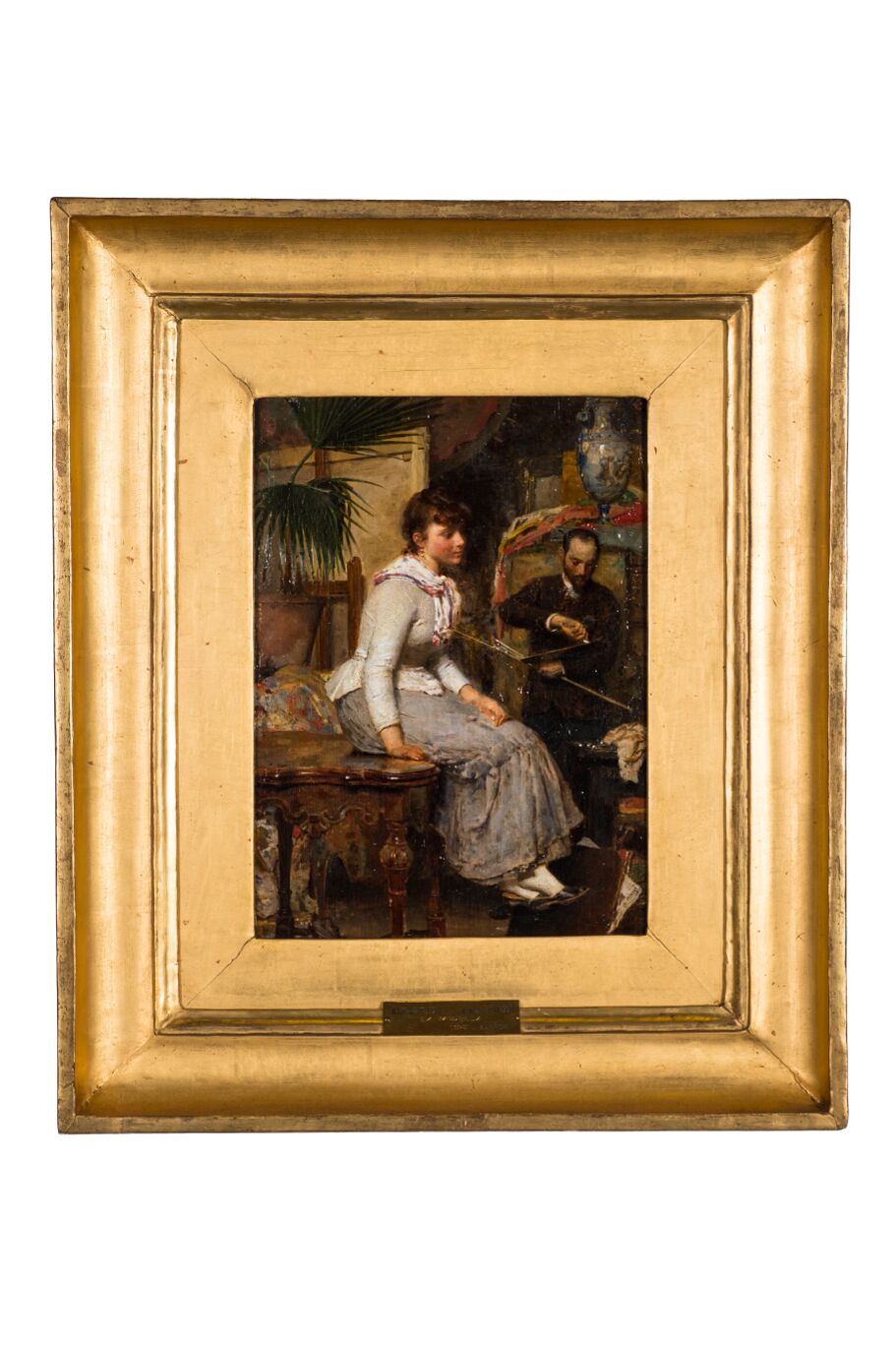 La modella, pittore nel suo studio con modella (dipinto, opera isolata) di Nani, Napoleone - ambito veronese (ultimo quarto XIX)