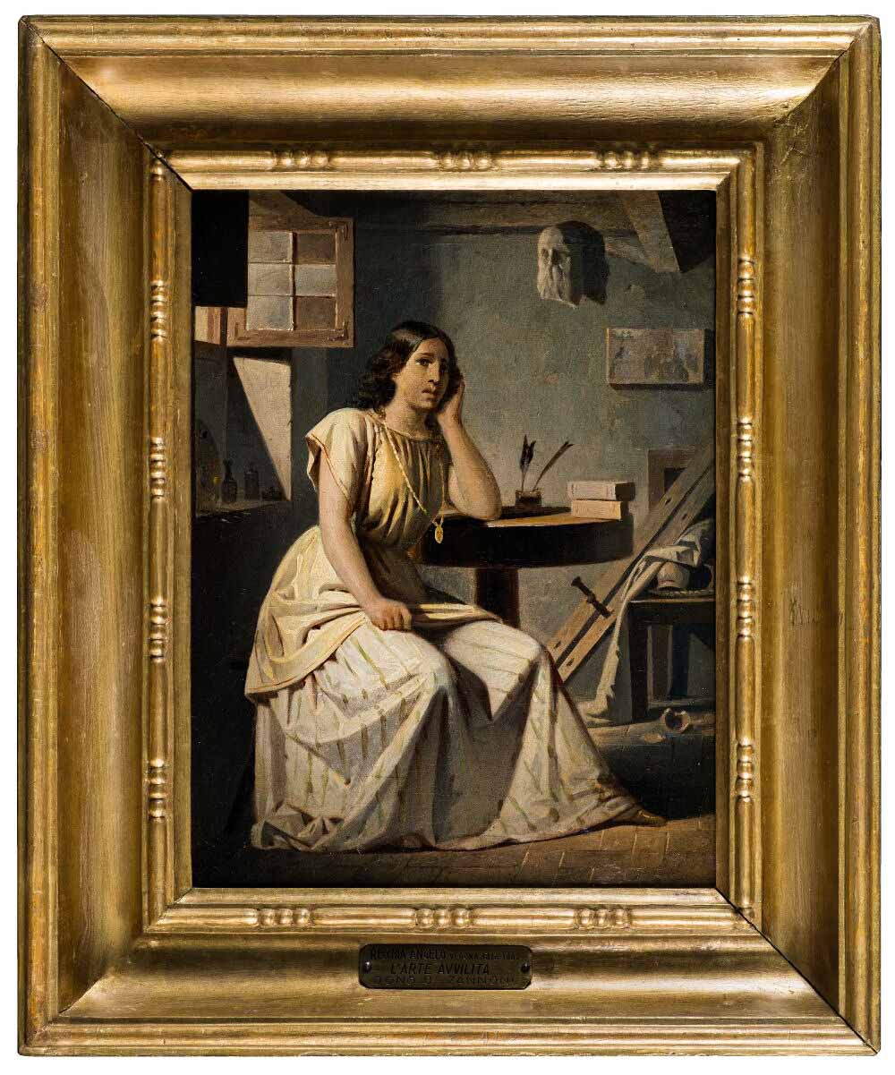 L'arte avvilita (o La pittura avvilita), allegoria (dipinto, opera isolata) di Recchia, Angelo - ambito veronese (ultimo quarto XIX)