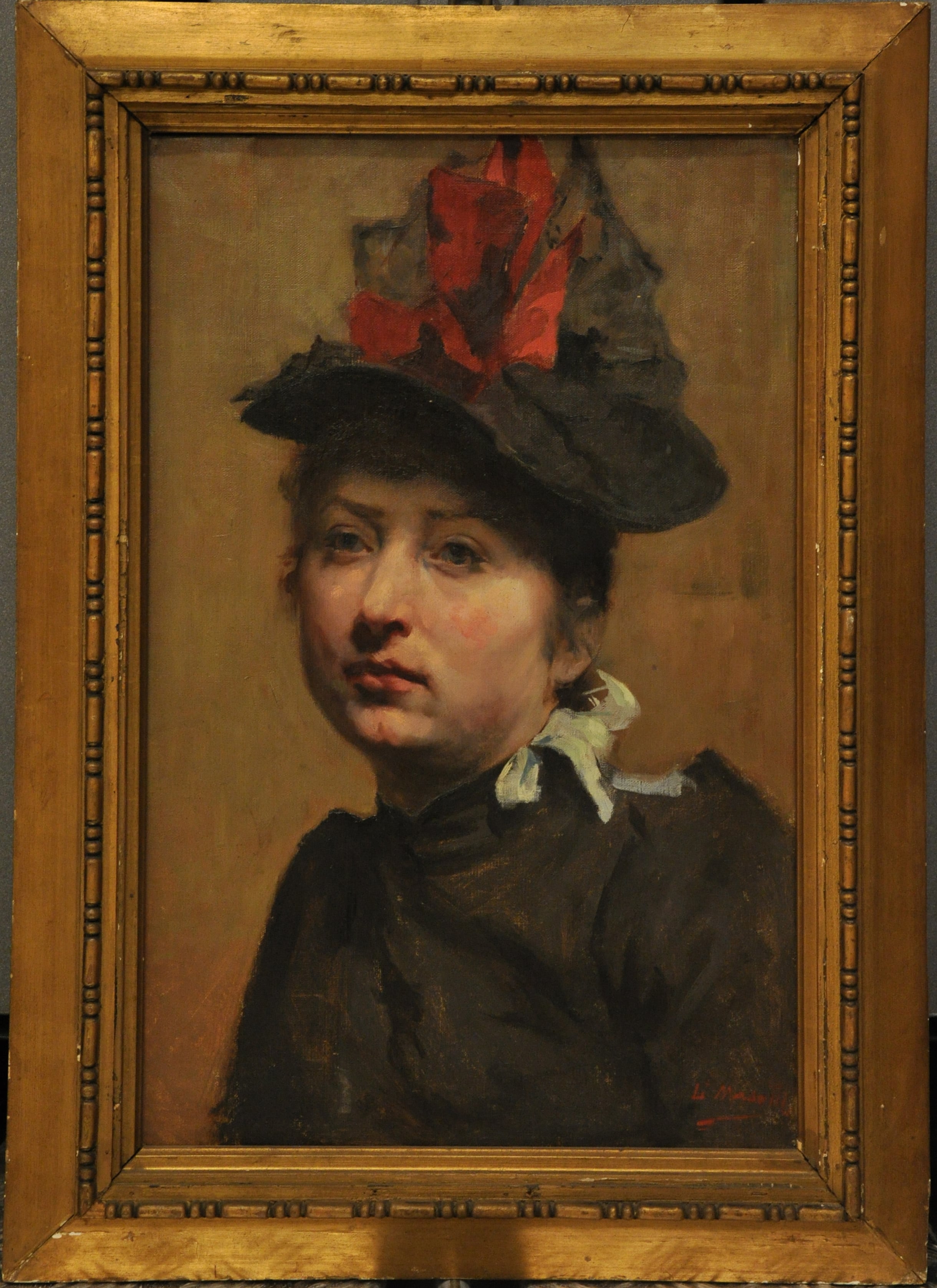 Ritratto di signora con cappello, ritratto di donna (dipinto, opera isolata) di Masotti, Luigi - ambito milanese (ultimo quarto XIX/XX)