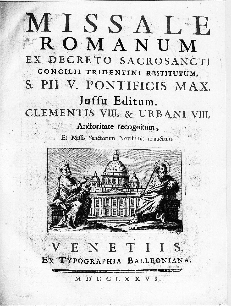San Pietro e San Paolo con veduta della Basilica di San Pietro (stampa) - ambito veneto (sec. XVIII)