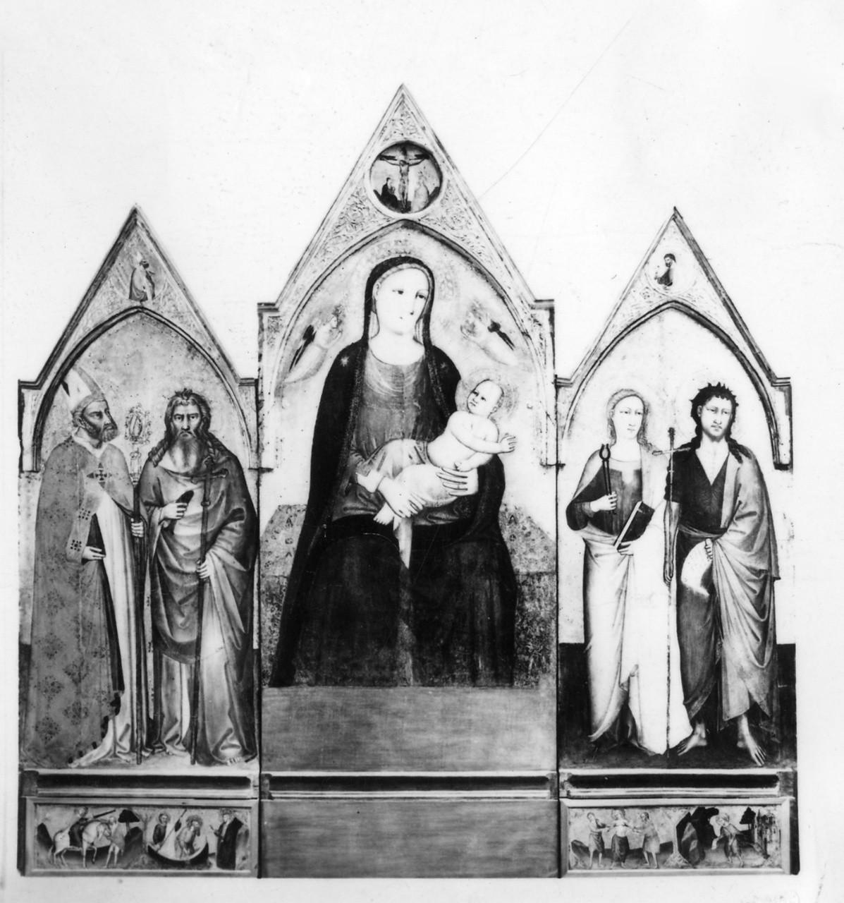 Madonna con Bambino in trono, San Martino e Sant'Agata, Sant'Andrea e San Giovanni Battista (trittico) di Lorenzo di Bicci (seconda metà sec. XIV)