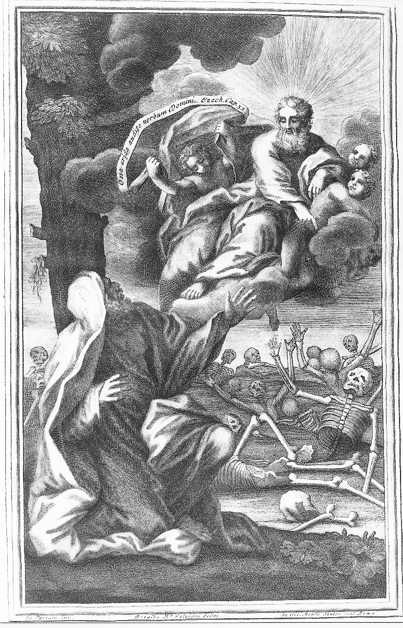 Ezechiele ha la visione della valle delle ossa inaridite (stampa) di Sintes Giovanni Battista, Passeri Giuseppe, Salvioni Rosalba Maria (sec. XVIII)