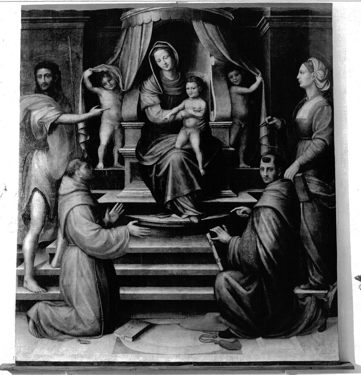 Madonna con Bambino in trono tra santi (dipinto) - ambito fiorentino (prima metà sec. XVI)