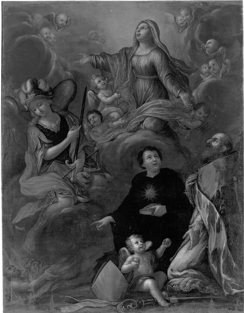 Madonna in gloria tra angeli e Santi (dipinto) di Laschi Michele da Fiesole (attribuito) (seconda metà sec. XVII)