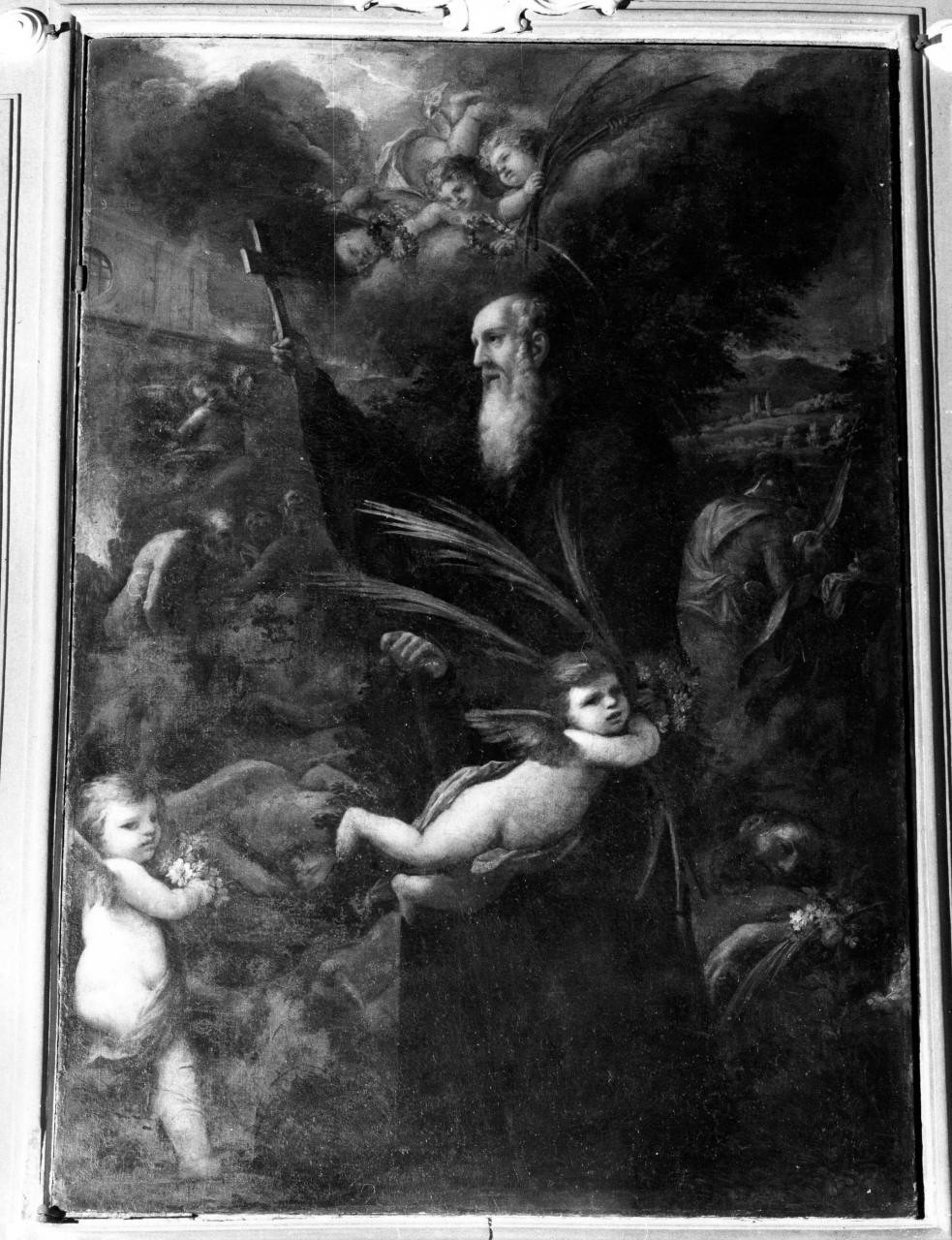 San Giovanni Gualberto e l'incendio del monastero di San Salvi (dipinto) di Gherardini Alessandro (fine/ inizio sec. XVIII)