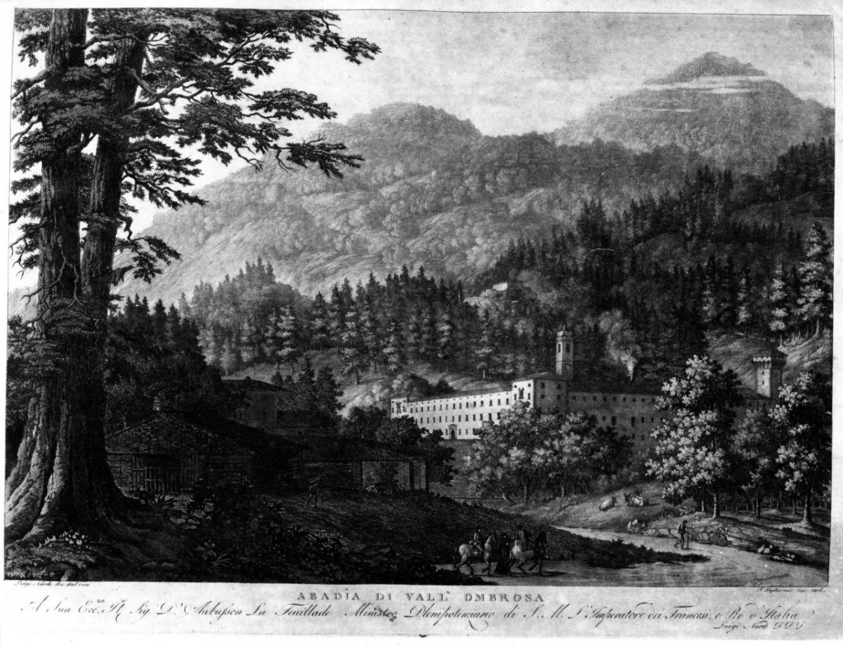 veduta del Monastero di Vallombrosa (stampa) di Inghirami Francesco, Nardi Luigi (sec. XIX)