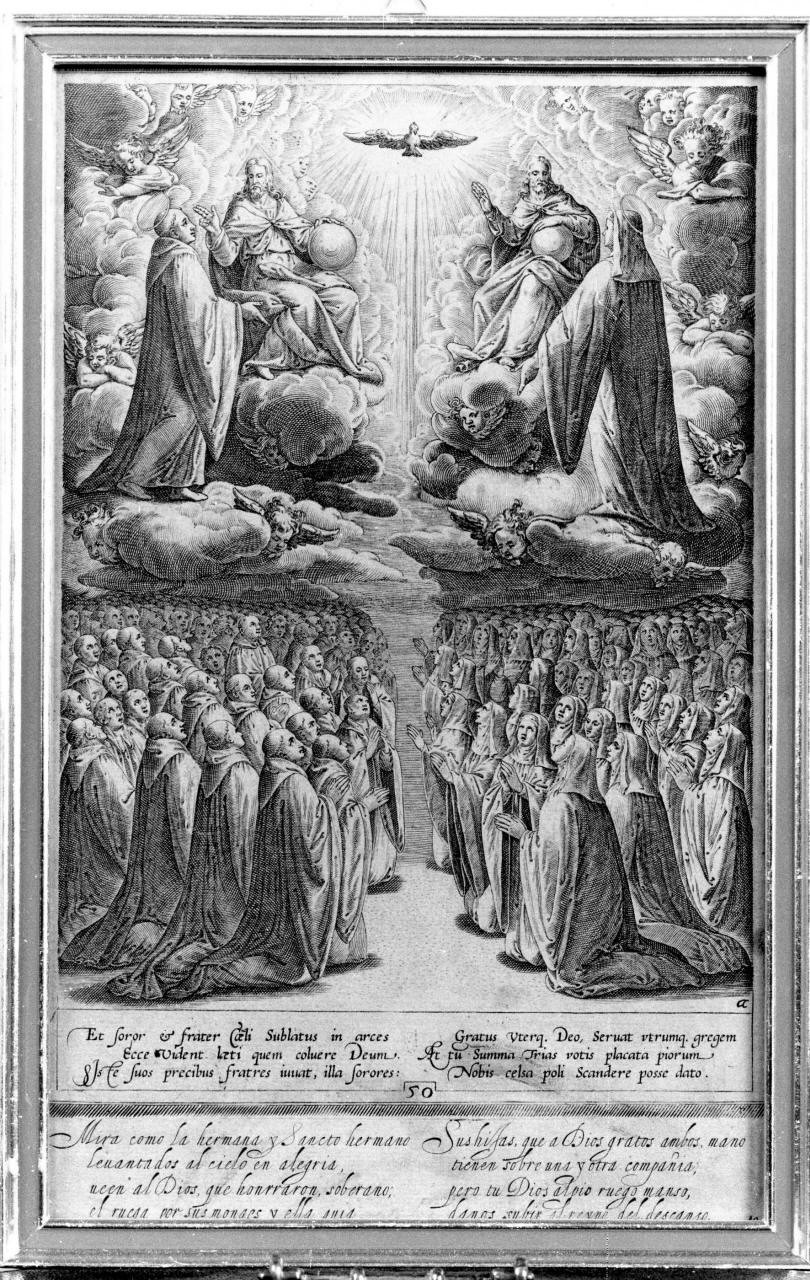 Il trionfo di San Benedetto e Santa Scolastica, gloria di San Benedetto e Santa Scolastica (stampa) di Caprioli Aliprando, Passeri Bernardino (sec. XVI)